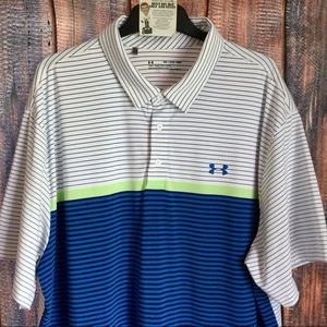 Under Armour Loose Poly Spandex Striped Golf Polo